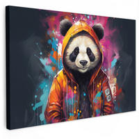 LEINWANDBILD Panda - Jacke - Graffiti - Orange Groß 140x90 cm - Orange, Textil (140/90cm) - MuchoWow