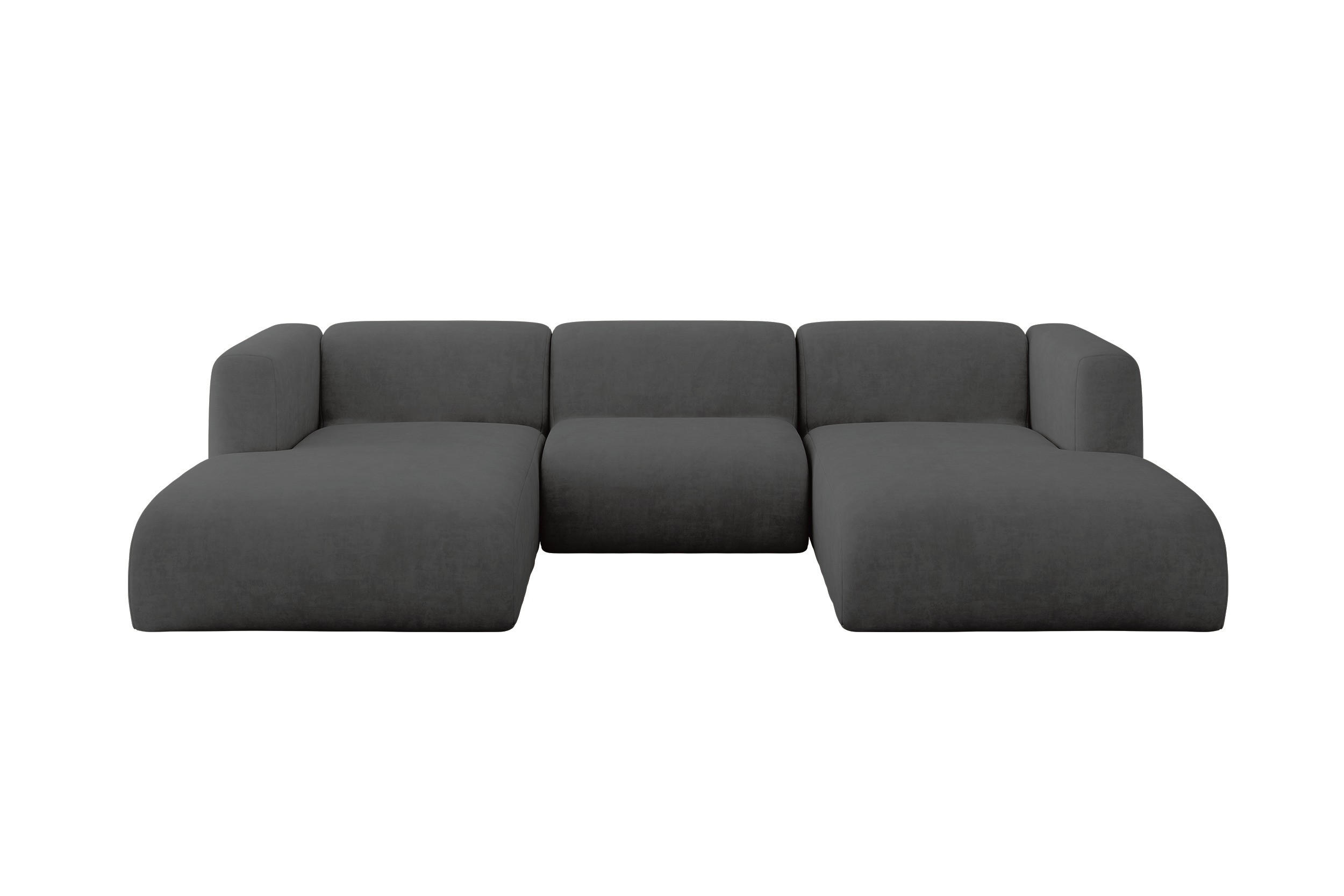 WOHNLANDSCHAFT MIRA-U1 317x179x70 Dunkelgrau Velours - Dunkelgrau/Schwarz, Holzwerkstoff/Kunststoff (317/70/179cm) - ALTDECOR