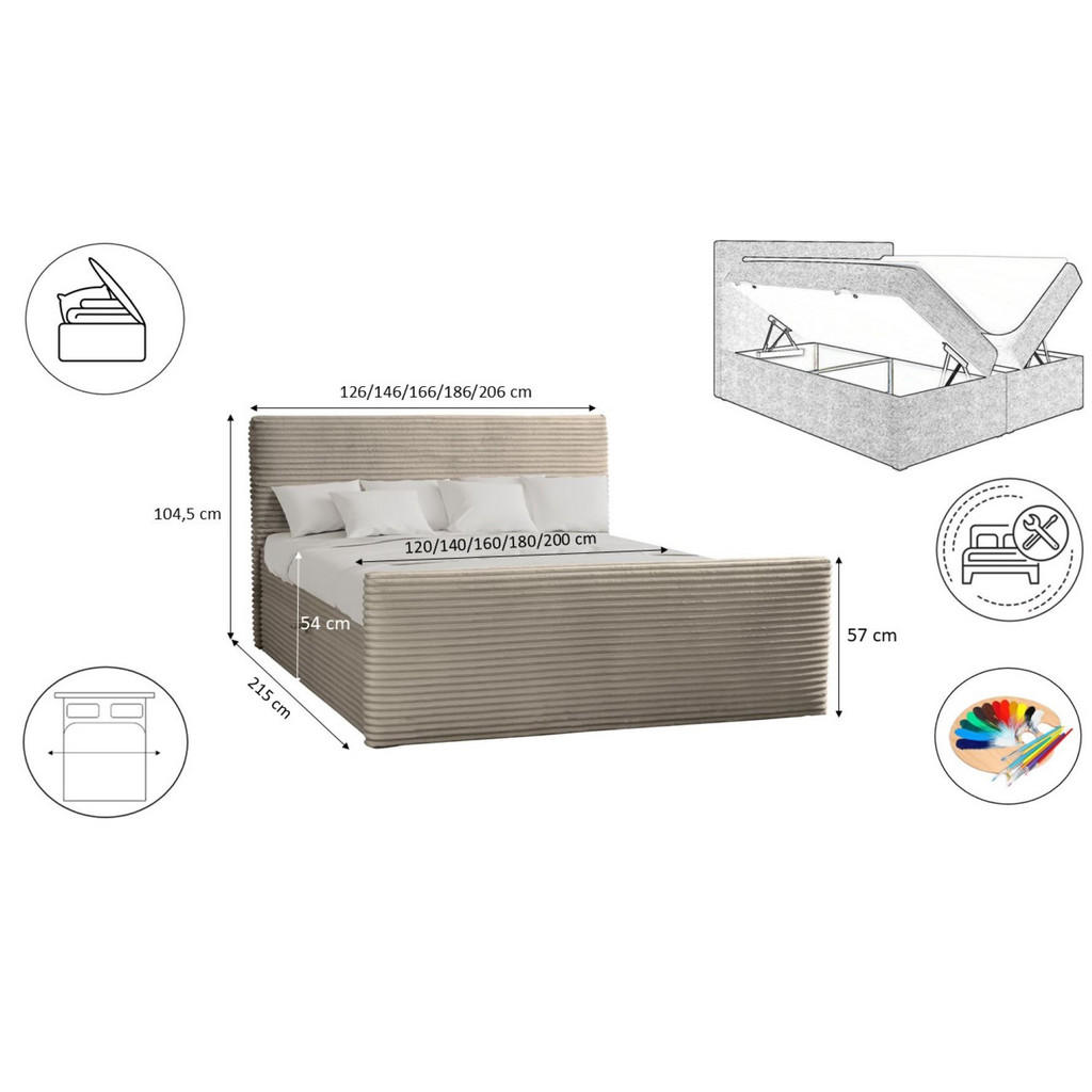 Thumbnail - Kaiser Möbel Boxbett, Beige, Textil, H3, Höhe ca. 20 cm, Rechteckig, 140x200 cm, Schlafzimmer, Betten, Boxspringbetten
