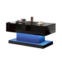 COUCHTISCH 100/50/45 cm schwarz mit hydraulischem Lift und LED-Beleuchtung - Schwarz, Holzwerkstoff (100/50/45cm) - OKWISH