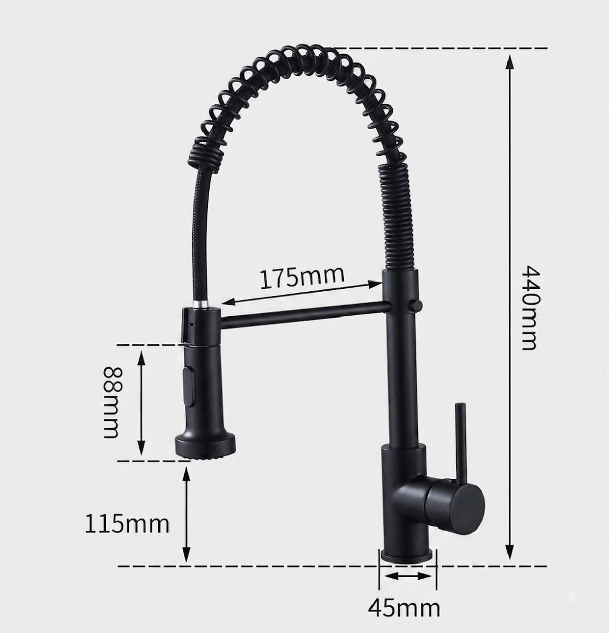 BADEZIMMERARMATUR mit Schlauch,44cm hoch, schwarz. - Schwarz, Metall (57/6/27cm) - Vallsero