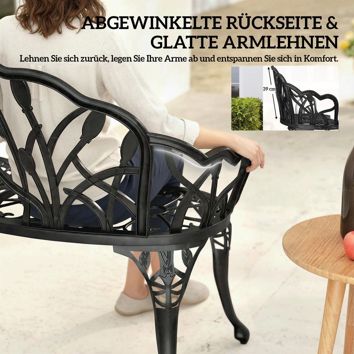 GARTENBANK 2-Sitzer DE-08350 Tulpen-Rückenlehne, Gussaluminium Grün - Schwarz, Metall (99/78/57cm) - ComfortXL