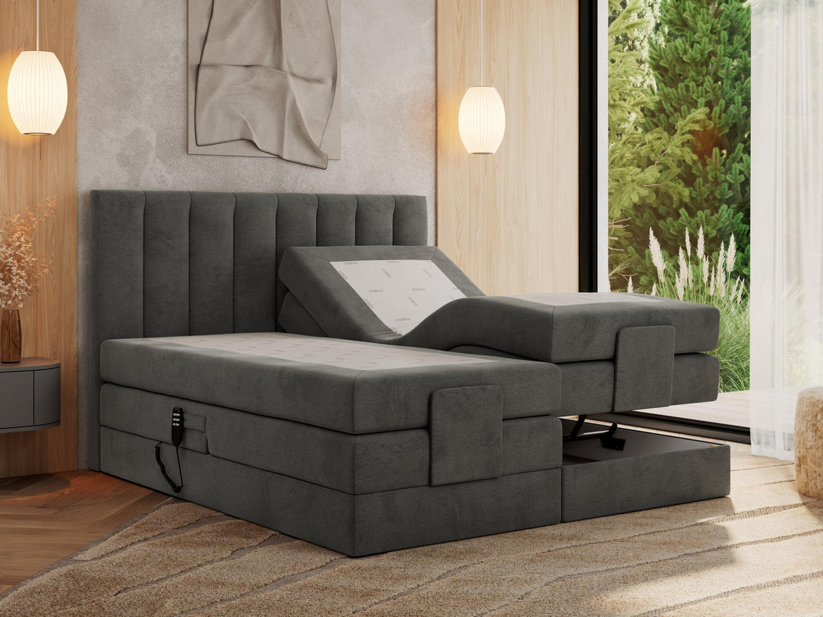 BOXBETT COMFORTO 180/200 - Dunkelgrau Velvet - H3 - Dunkelgrau, Holz/Textil (180/200cm) - MKS