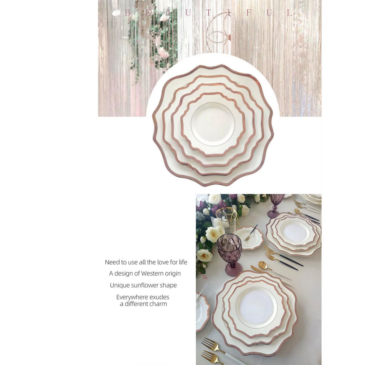 TELLERSET Weiß Roségold Bone China 4tlg Ø30 Ø27 Ø20 Ø16 cm - Weiß Hochglanz, Keramik (33/33/3cm) - Quality Elegance