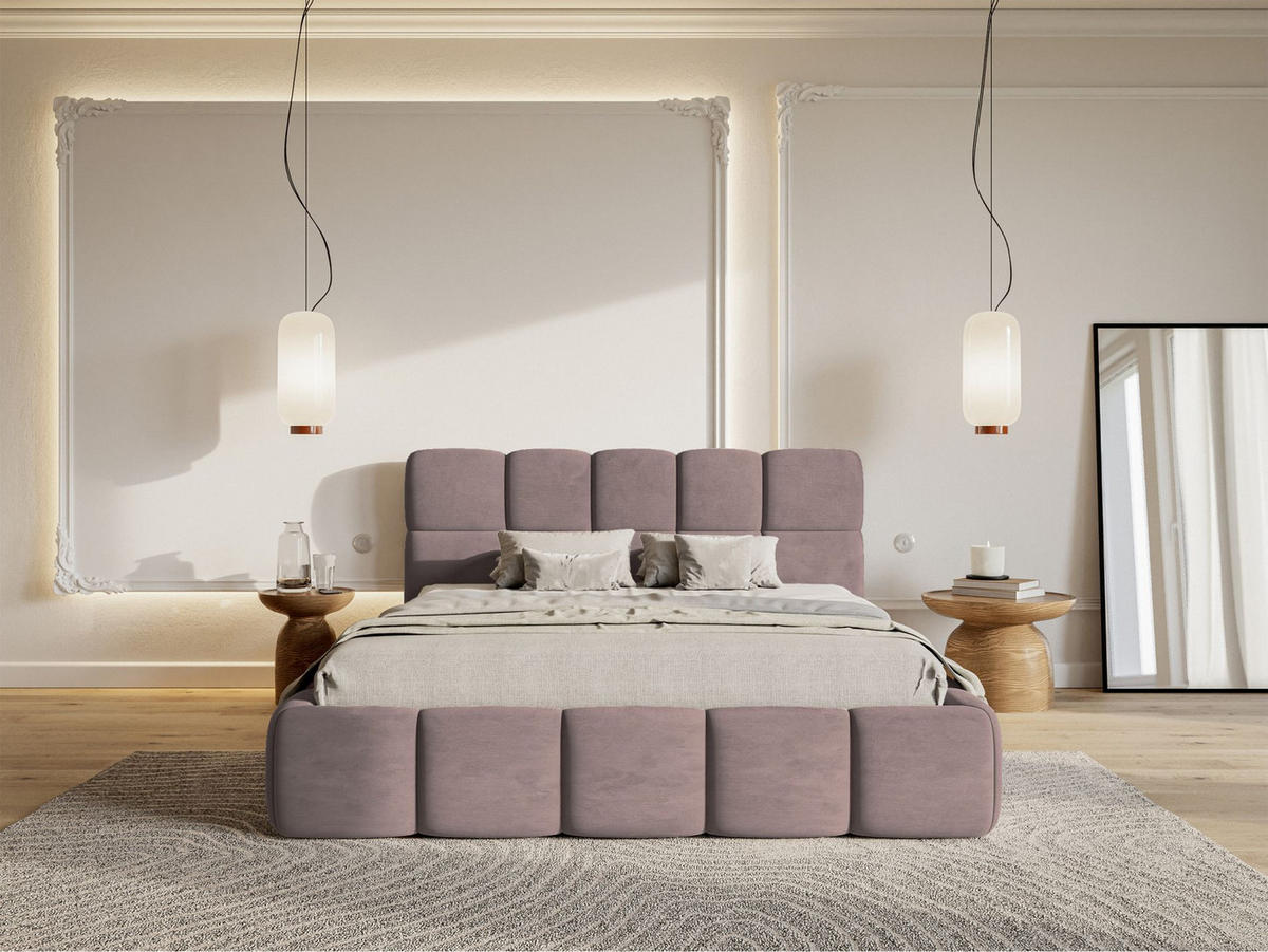POLSTERBETT Cloudy Hellrosa Samt, 120x200 cm - Hellrosa/Schwarz, Kunststoff/Textil (120/200cm) - Selsey