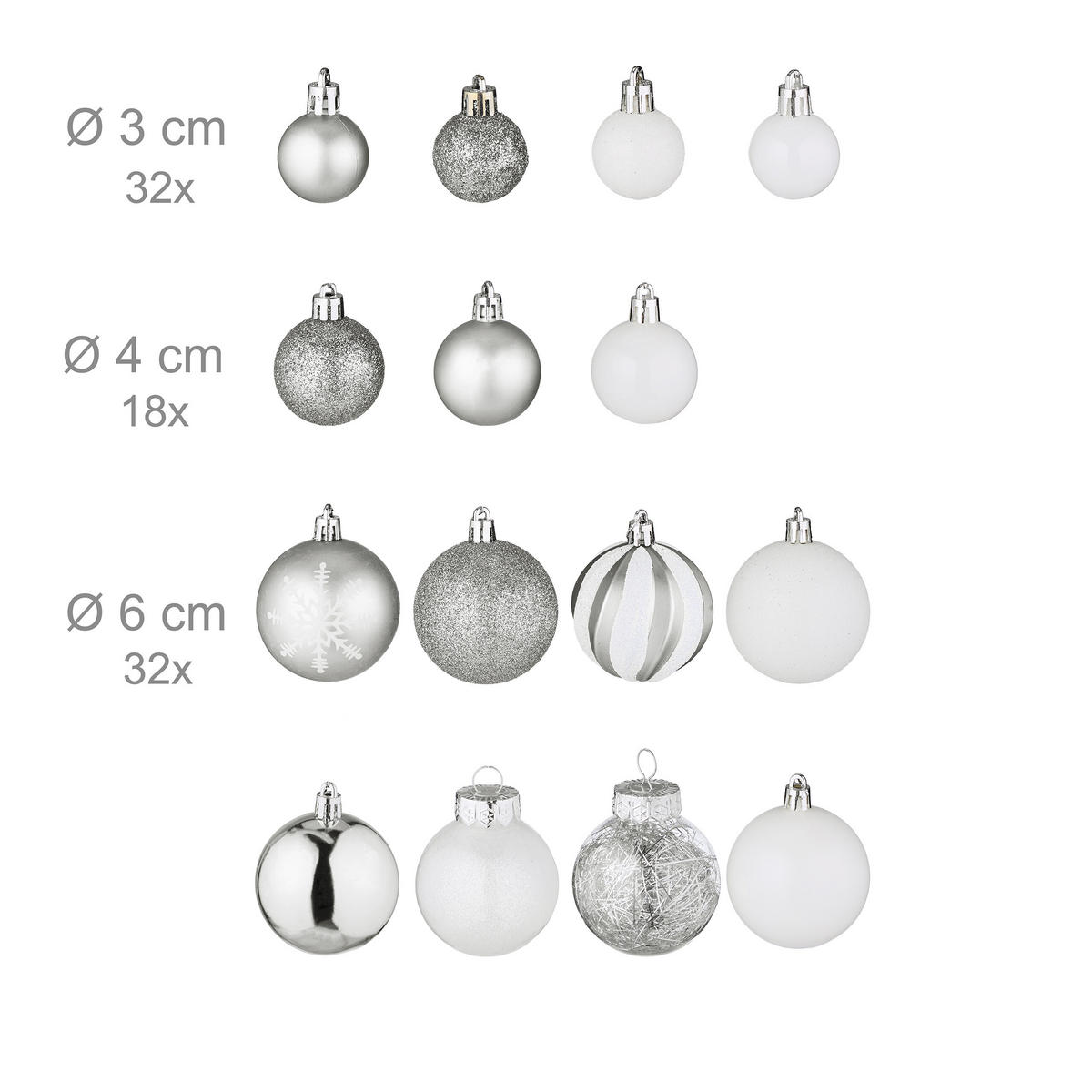101-tlg.WEIHNACHTSKUGELN-SET - Silberfarben, Kunststoff (20/19/2.5cm) - Relaxdays