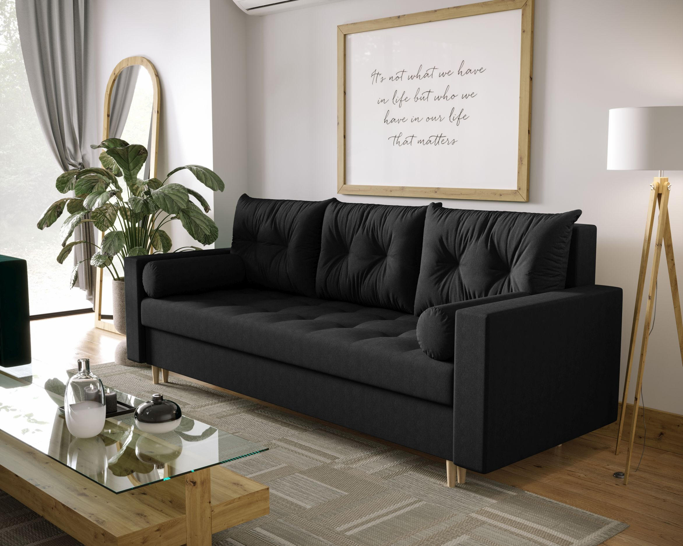 SOFA SKANDI mit Schlaffunktion COSMIC 100 mit Stauraum - Schwarz, Textil (90/88/232cm) - Bedante