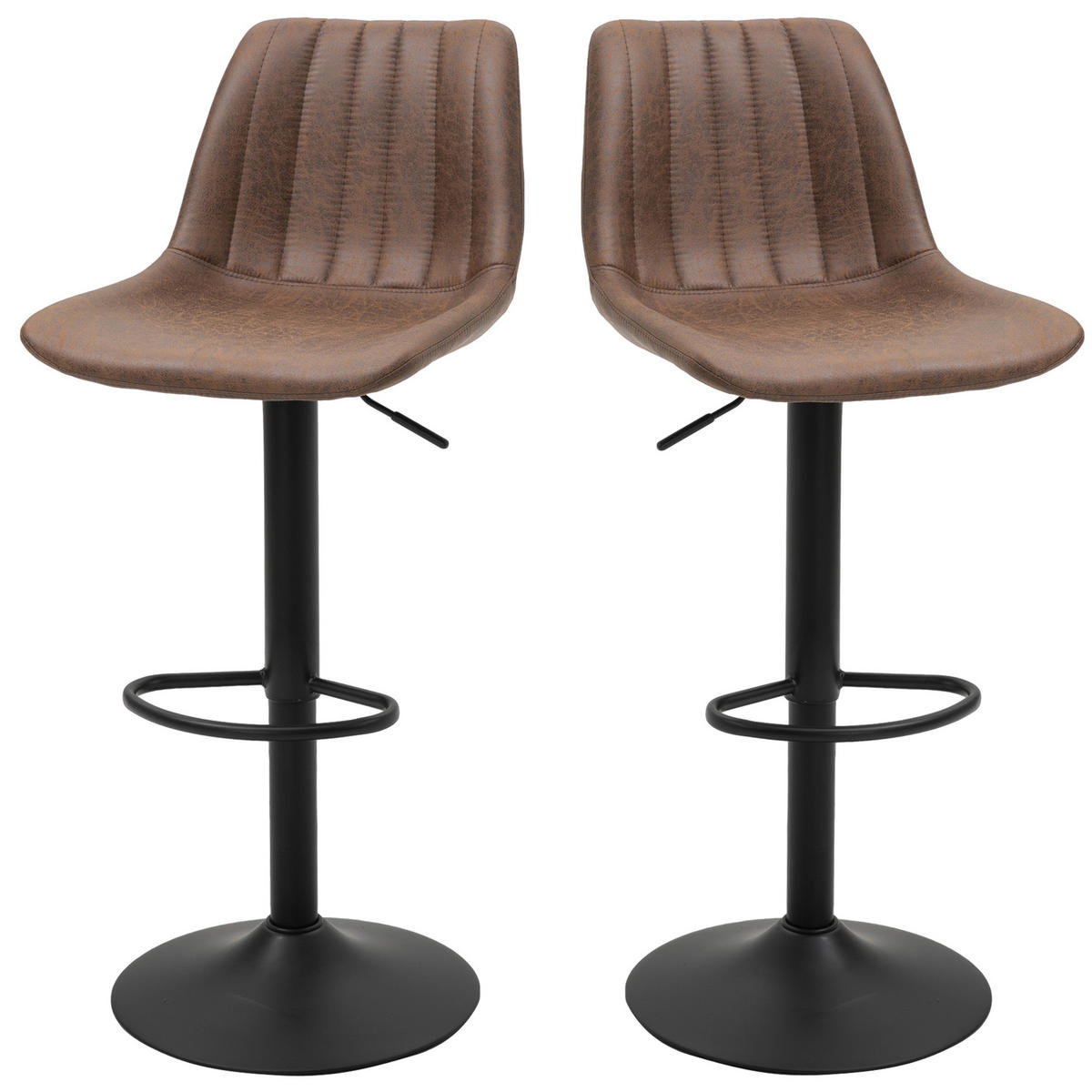 BARHOCKER 2er-Set DE-14742 höhenverstellbar & schwenkbar mit Fußstütze Braun - Braun, Metall (46.5/110/43cm) - ComfortXL