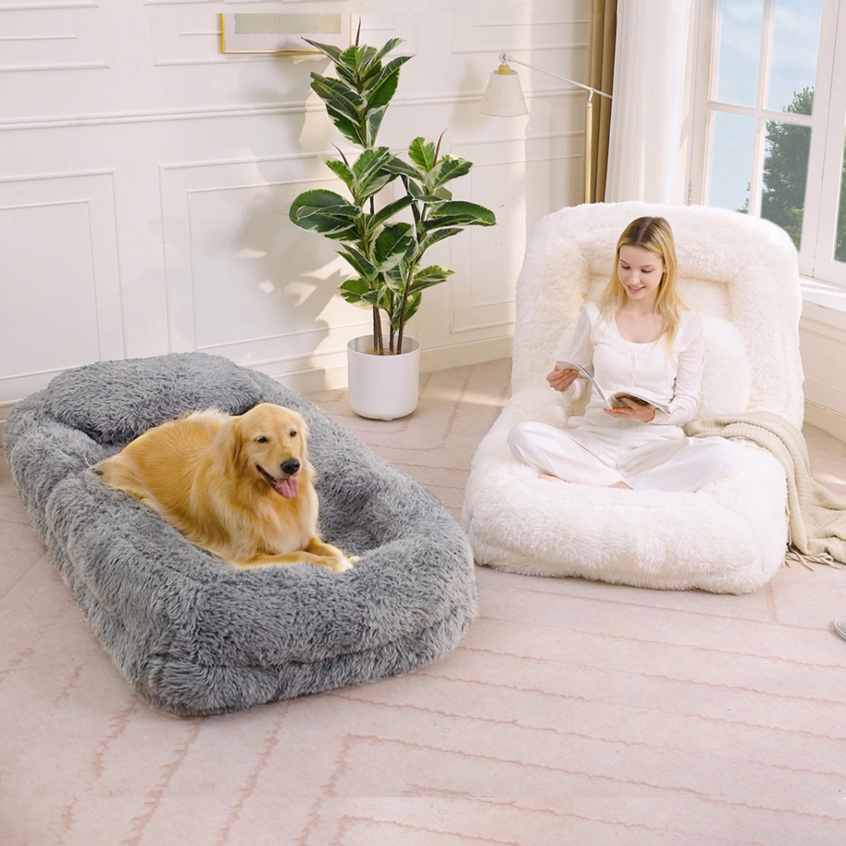 SITZSACK Plüsch Hellgrau mit Verstellfunktion und mit Kissen - Hellgrau, Holzwerkstoff/Textil (89/42/175cm) - WISHDOR