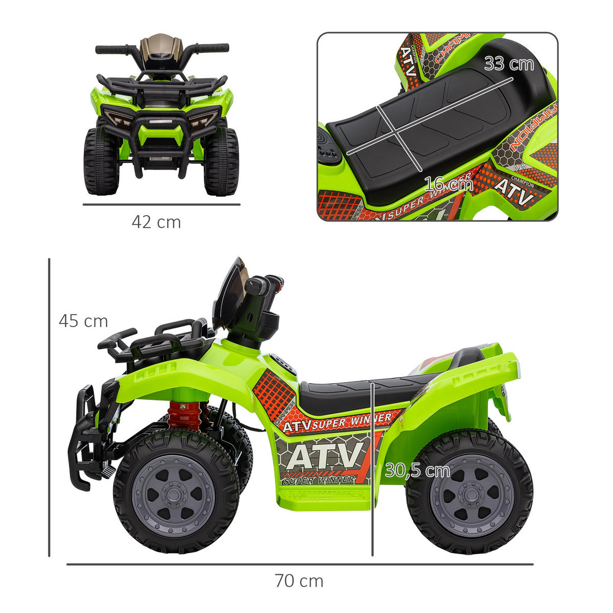 ELEKTRO-QUAD DE-13000 6V Grün - Grün, Kunststoff (70/42/45cm) - ComfortXL