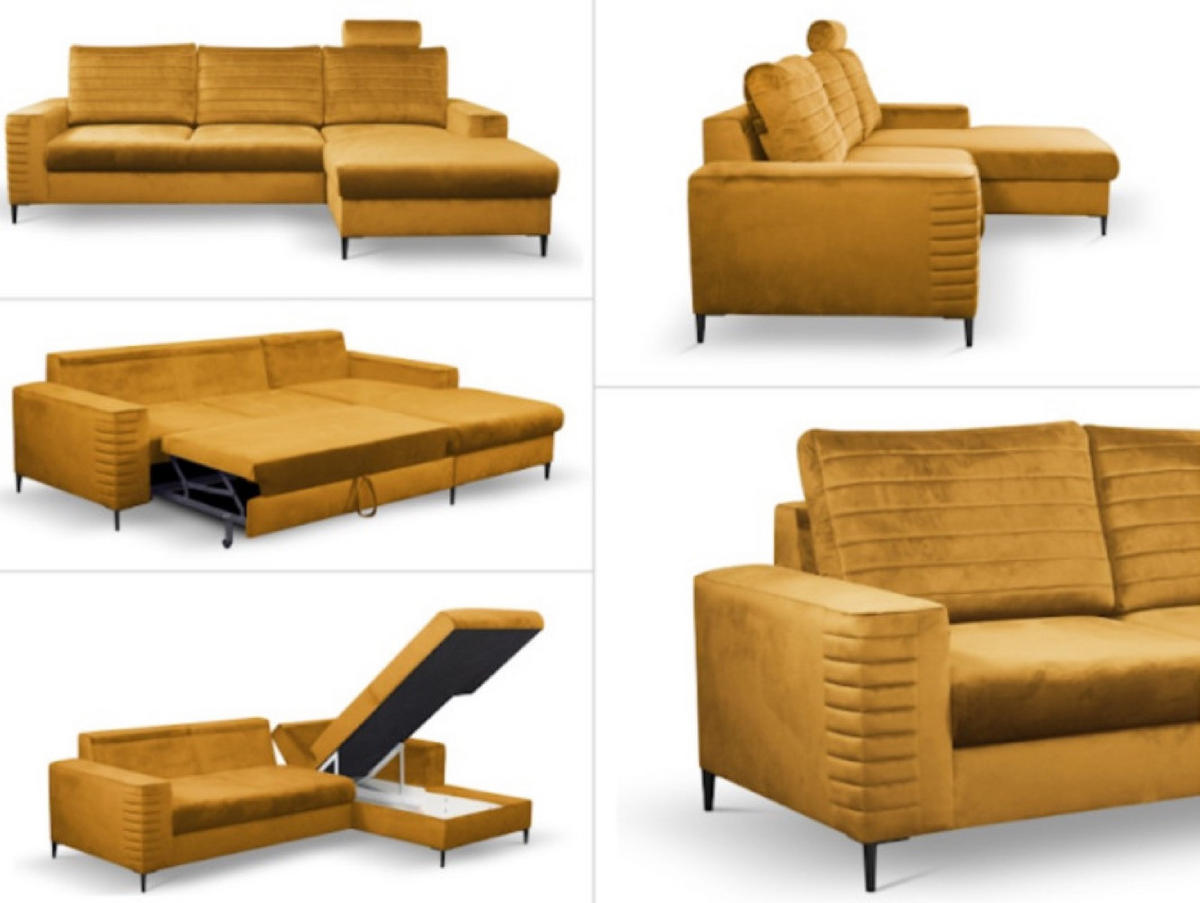 ECKSOFA Muskat Gelb OLI Ausziehbar Mit Kopfstütze Und Bettkasten Rechts - Goldfarben/Orange, Textil (165/253cm) - Sepro Meble