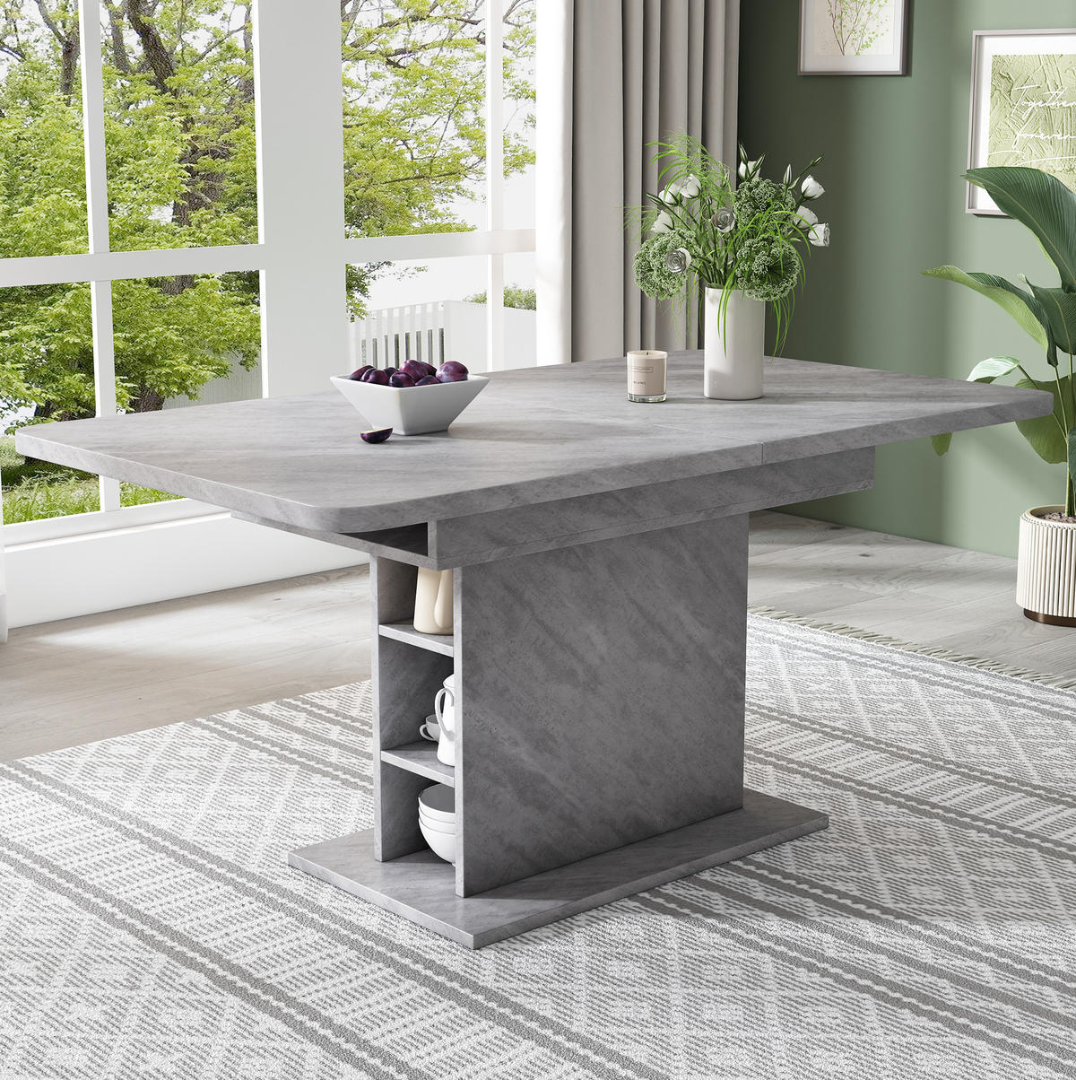ESSTISCH aus Spanplatte und Metall 130x70x75 cm Grau ausziehbar mit Stauraum in Betonoptik - Grau, Holzwerkstoff (130/70/75cm) - Modfu