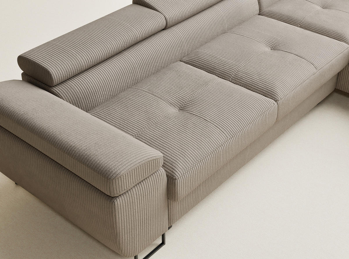 ECKSOFA MIT SCHLAFFUNKTION Concord Dunkelbeige Samtstoff - Beige/Schwarz, Holz/Holzwerkstoff (277/203cm) - Maison de Reve