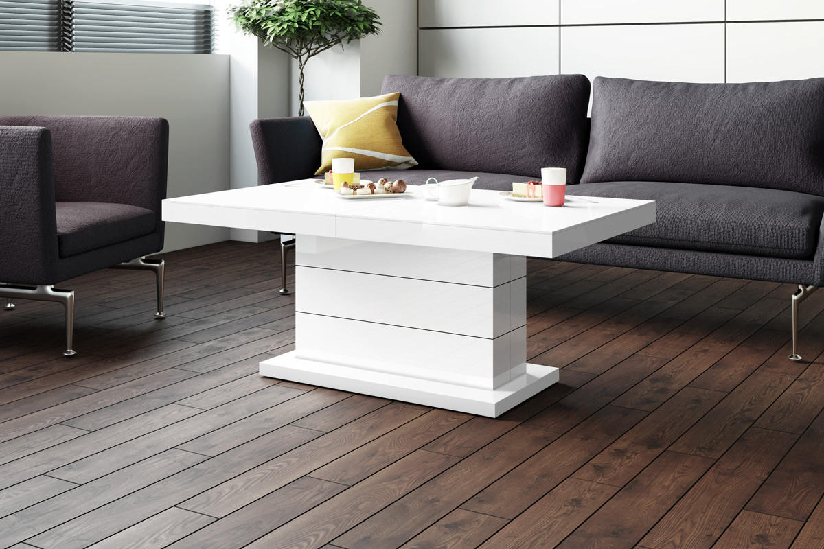 COUCHTISCH rechteckig Weiß Hochglanz auziehbar höhenverstellbar 120/70/50 cm - Weiß Hochglanz, Holzwerkstoff (70/120/50cm)