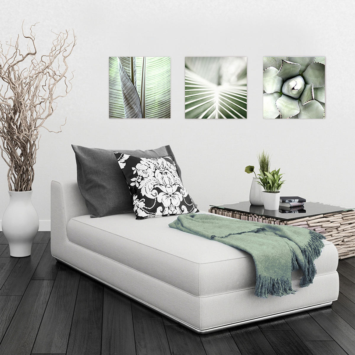 GLASBILD 30×30 cm Tropisches Blatt grün - Weiß, Glas (30/30cm) - artissimo