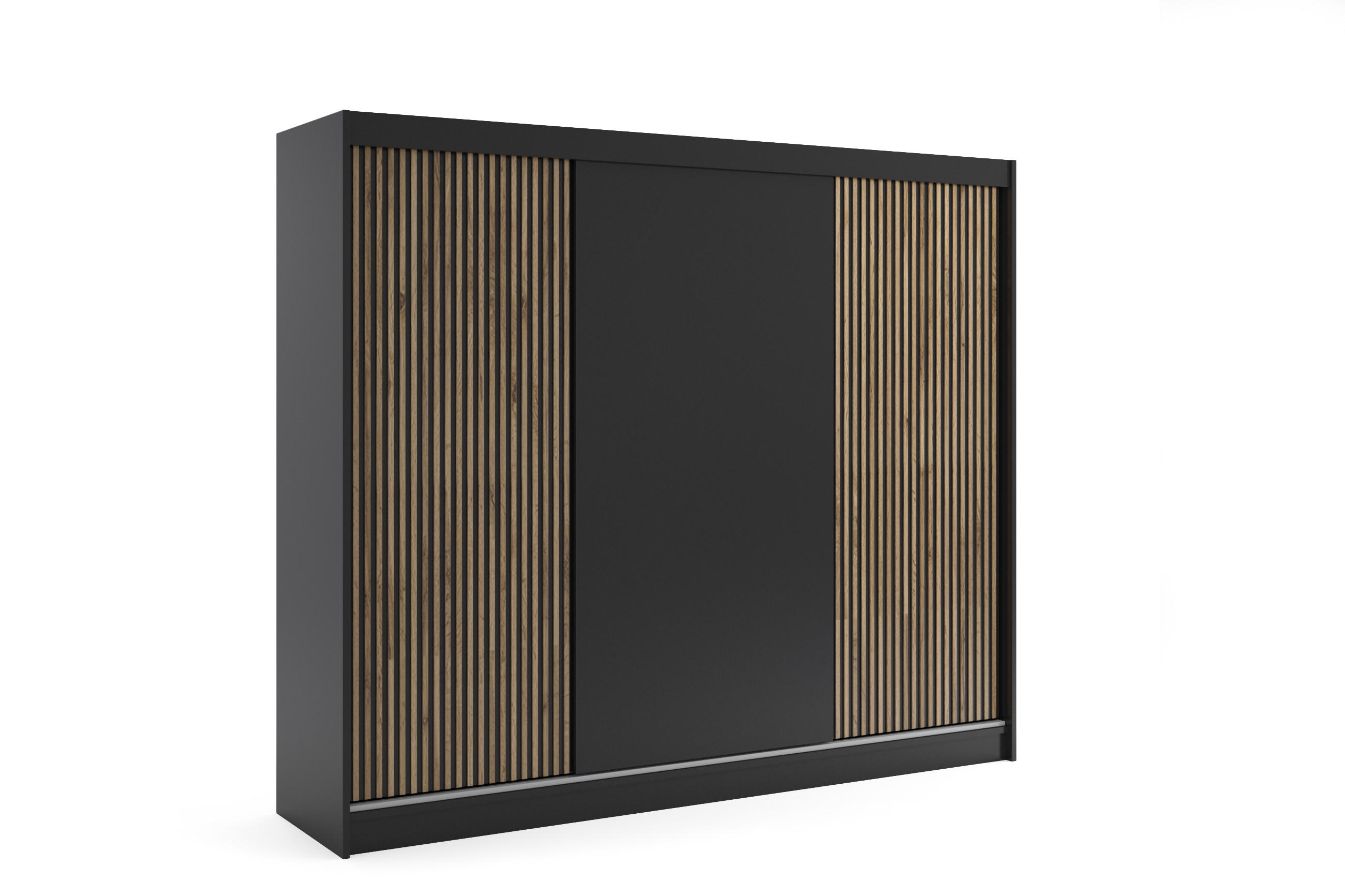 KLEIDERSCHRANK VILAN mit Lamel - 250 cm - Schwarz|Eiche Wotan - Eiche Wotan/Schwarz, Holzwerkstoff (250/215/61cm) - ALTDECOR