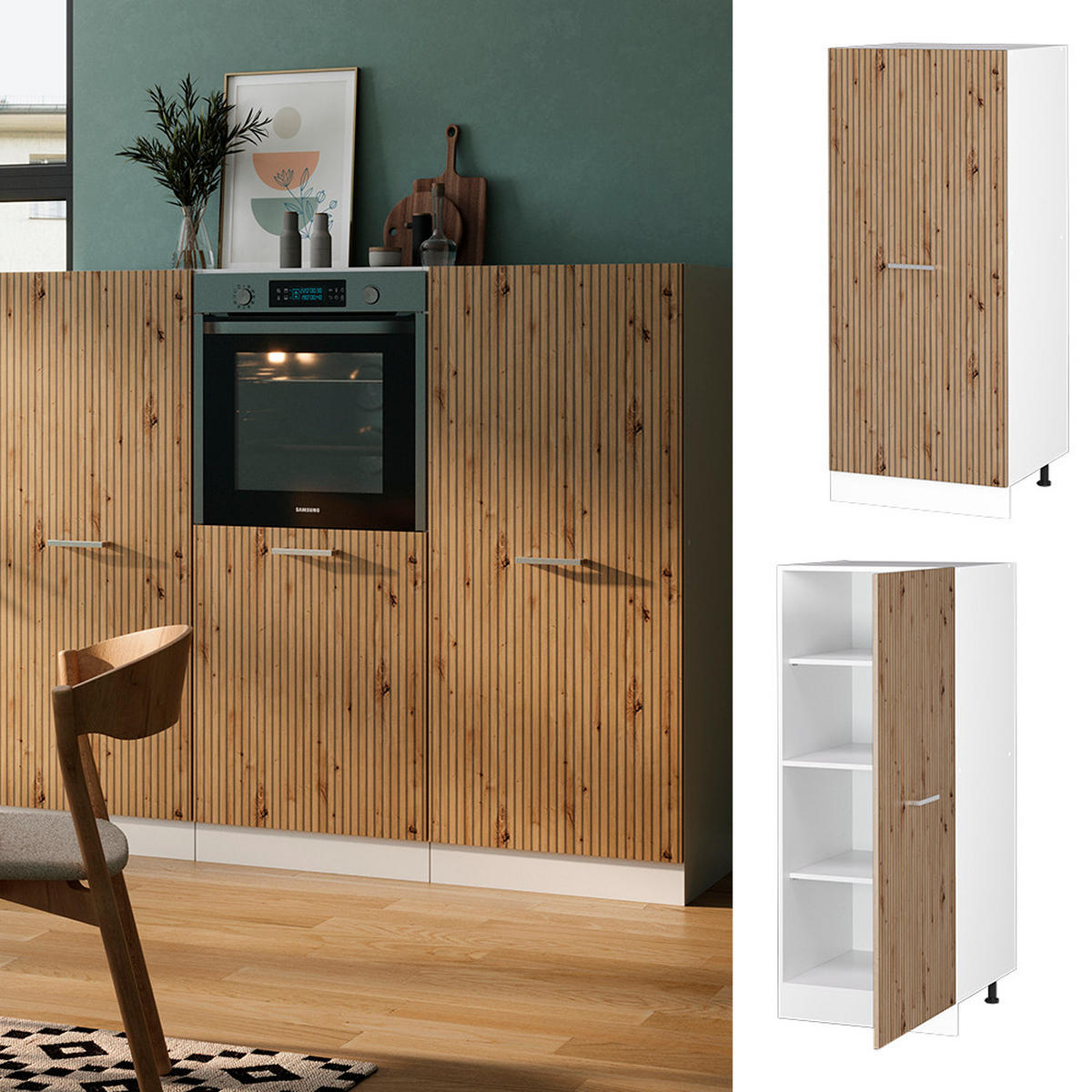 VORRATSSCHRANK R-Line Artisan-Eiche 60 cm - Weiß/Eiche Artisan, Holzwerkstoff (60/143/57cm) - Vicco