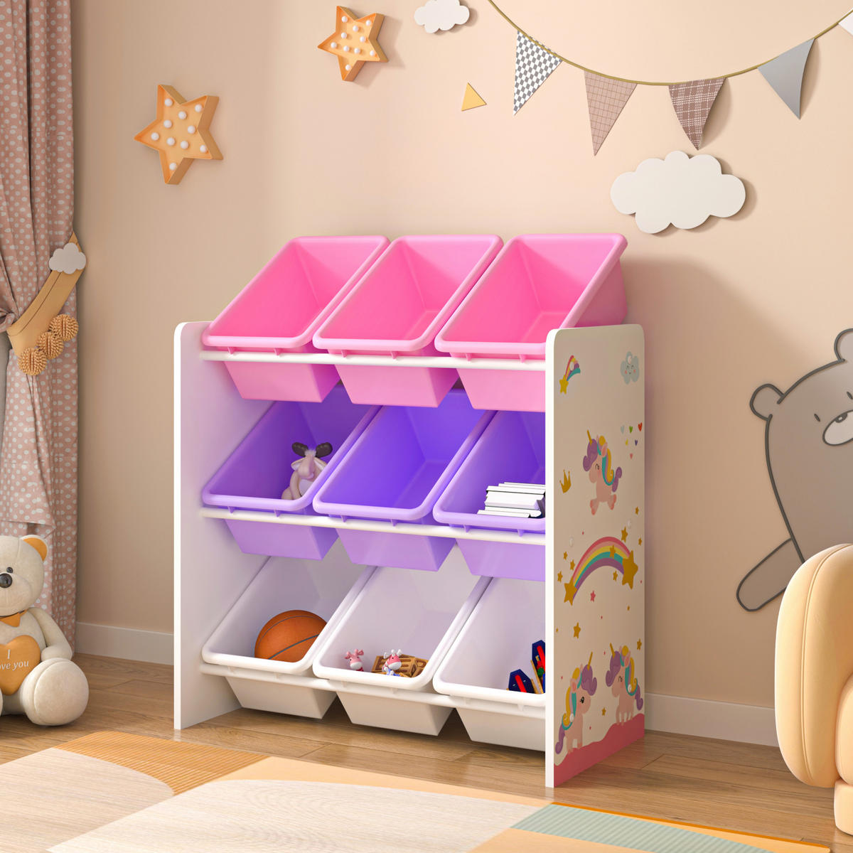 KINDERREGAL Muxía - Lila/Weiß, Holzwerkstoff/Kunststoff (62/60/26.5cm) - [en.casa]