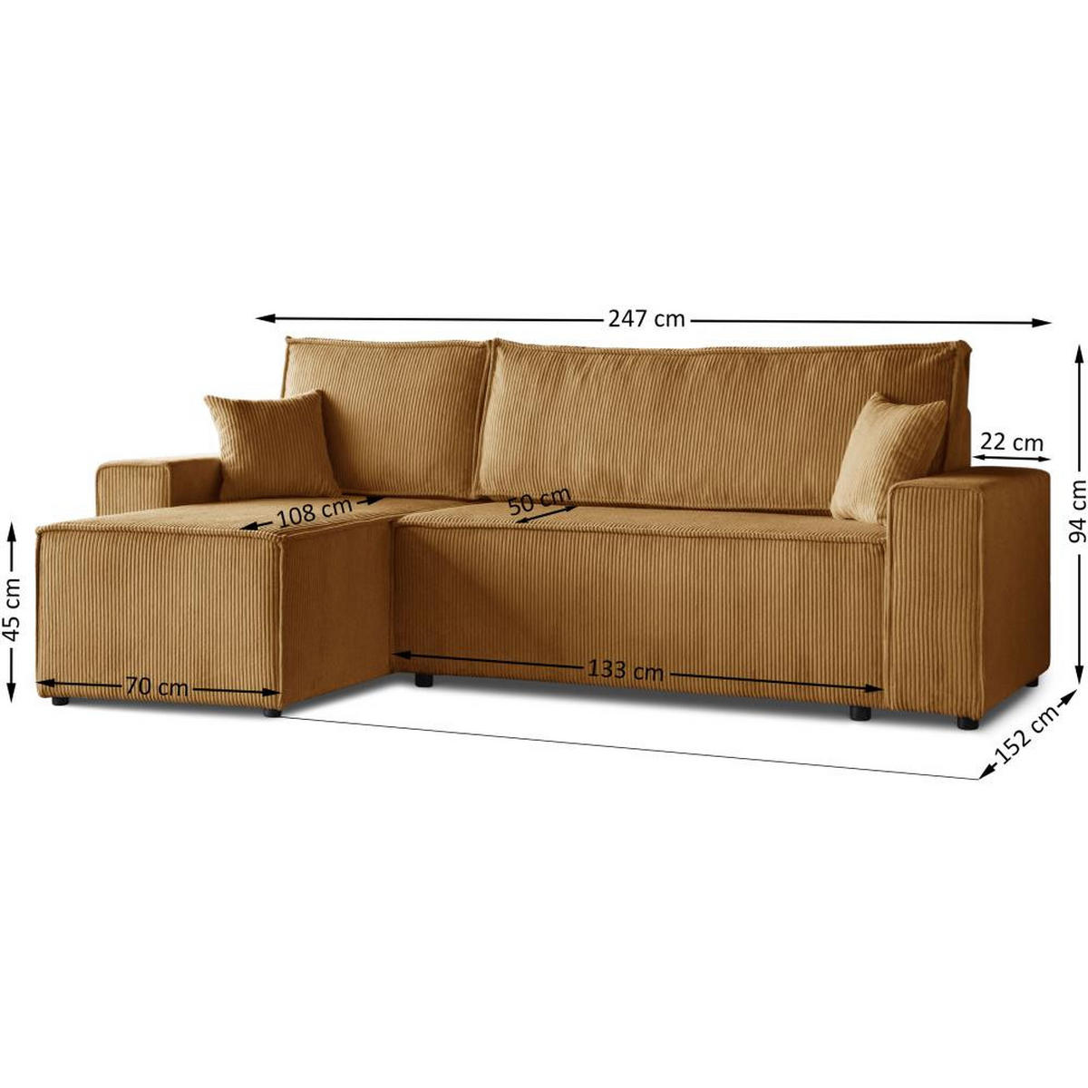 ROHOVÁ ROZKLÁDACÍ POHOVKA Hektor, s funkcí spaní, hořčicová - černá/tmavě žlutá, textil/plast (247/152cm) - Beautysofa