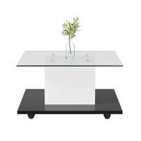 COUCHTISCH aus gehärtetem Glas, Hochglanz-Body mit LED-Lichtband und Lenkrollen, 80/80/40 cm, Weiß und Schwarz - Weiß, Holzwerkstoff (80/80/40cm) - Redom