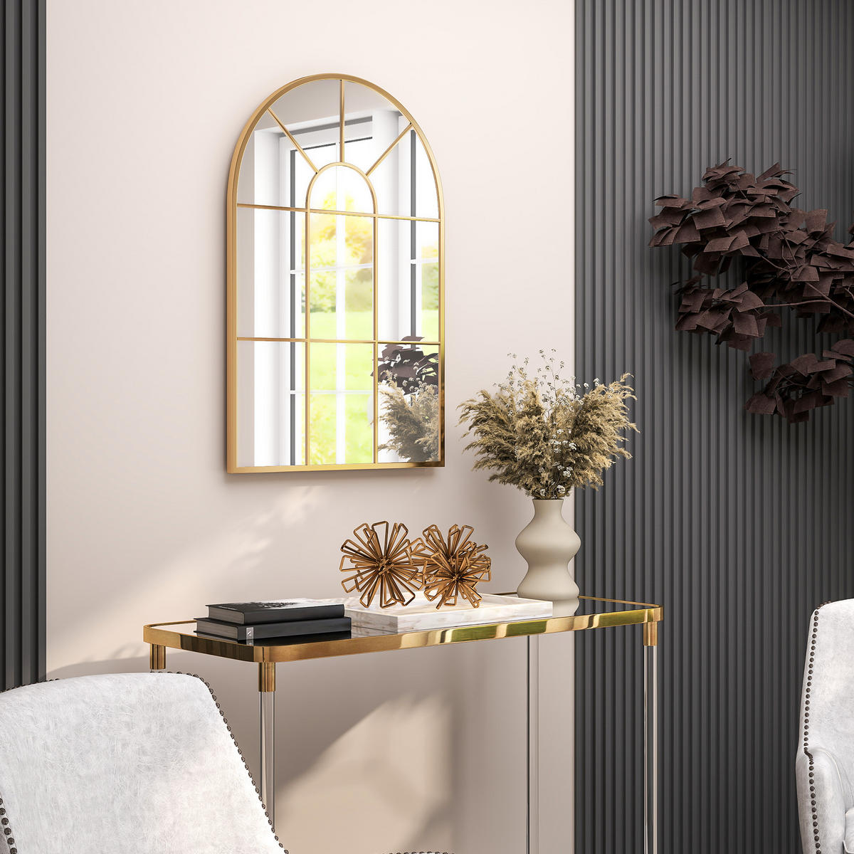 WANDSPIEGEL Fensterspiegel 91 x 60 cm Dekorativ Spiegel mit Metallrahmen Gold - Goldfarben, Glas/Metall (2/60/91cm) - HOMCOM