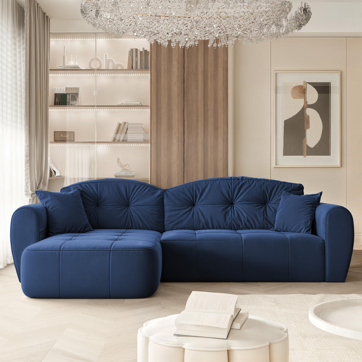 ECKSOFA RAVEN mit Schlaffunktion und Bettkasten Marineblau - Dunkelblau, Holzwerkstoff/Kunststoff (250/160cm) - Idohome