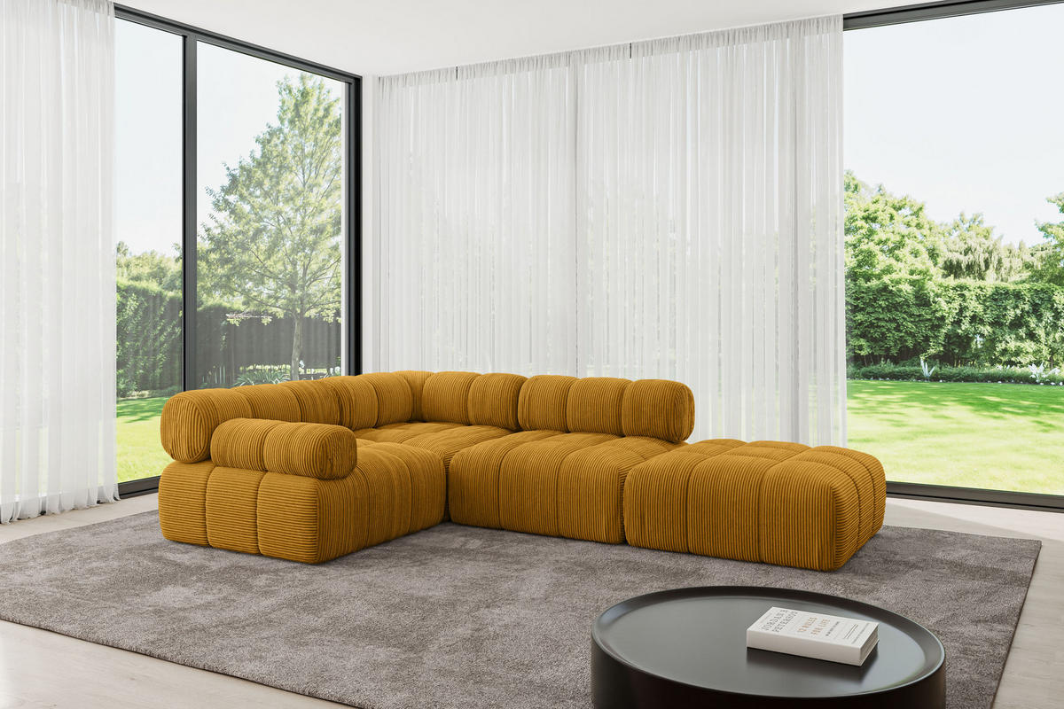 ECKSOFA modulares Sofa Felto-L1 - 285x190x70 cm Senfgelb Cord - Currygelb, Holzwerkstoff/Textil (285/190cm) - ALTDECOR