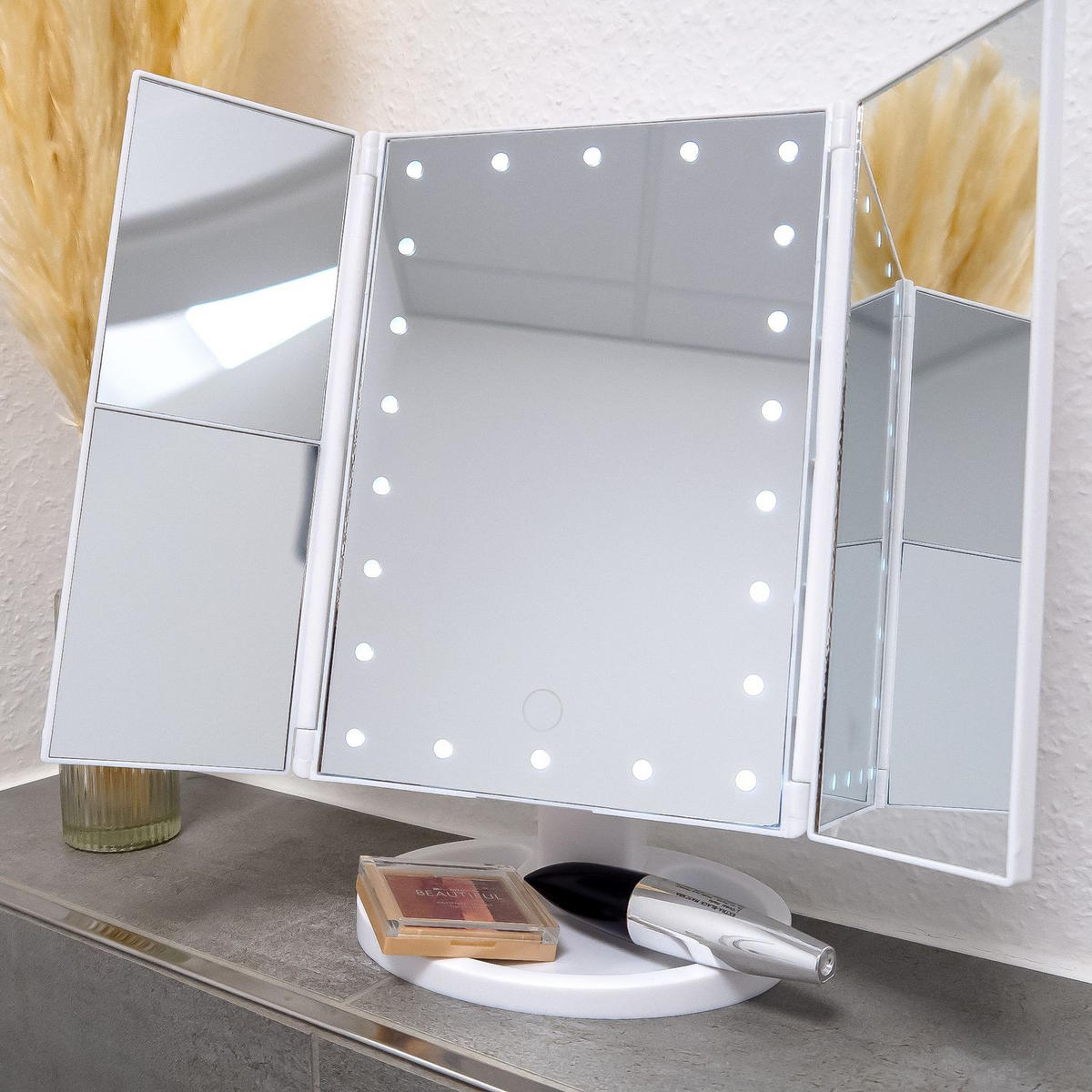 SCHMINKSPIEGEL mit LED und USB Kabel 28/18/11.7 cm - Weiß, Kunststoff (11.7/28/18cm) - Intirilife