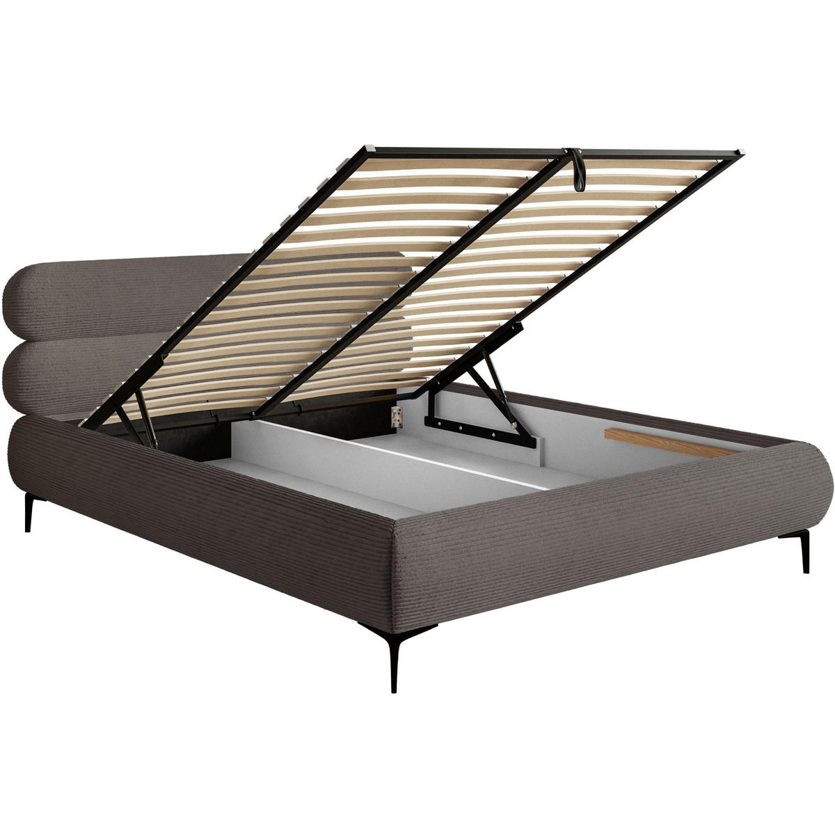 POLSTERBETT Roule Cord Grau 140x200 cm - Schwarz/Grau, Textil/Metall (140/200cm) - Selsey