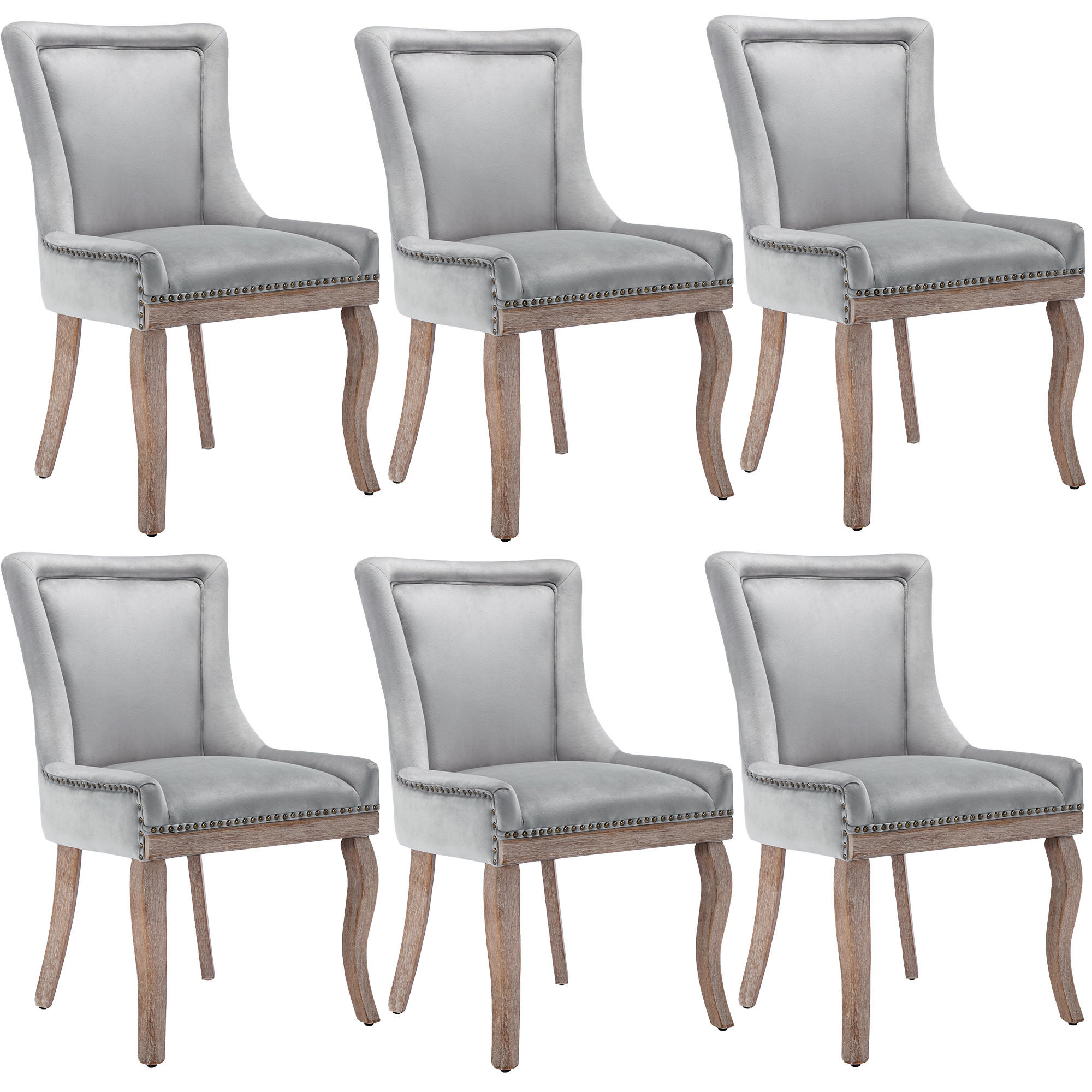 STUHL-SET DE-35921 6 Stück mit Nagelkopfbesatz Grau - Grau, Holz (61/91/55cm) - ComfortXL