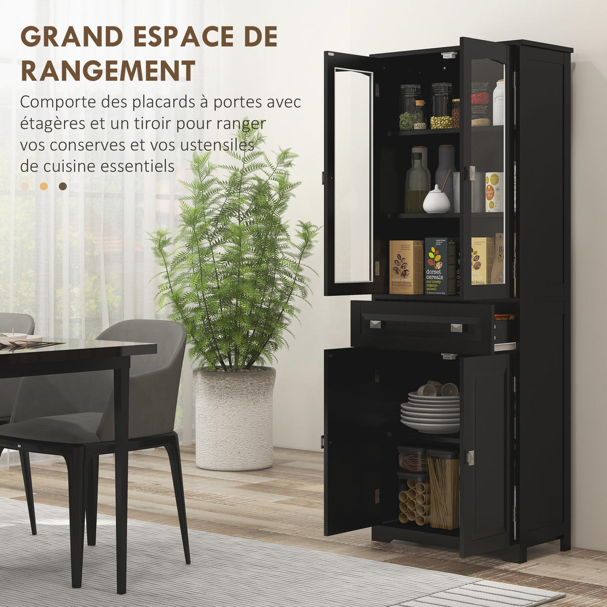 HIGHBOARD DE-11314 2 Glastüren Schwarz - Schwarz, Holzwerkstoff (30/160/60cm) - ComfortXL