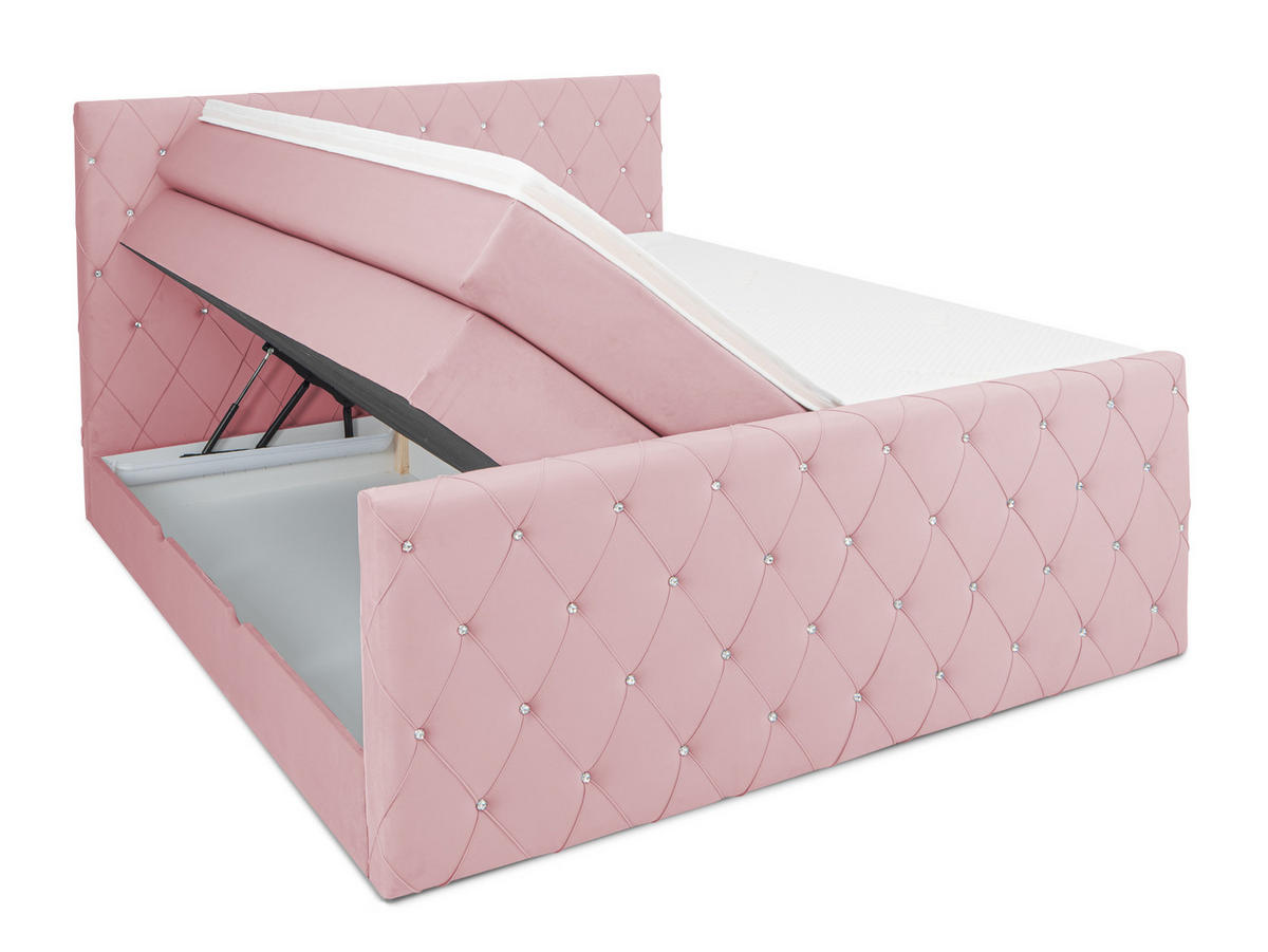 BOXSPRINGBETT Dubai Rosa 160 /200 cm H3/H4 Samt - Rosa, Textil (160/200cm) - wonello