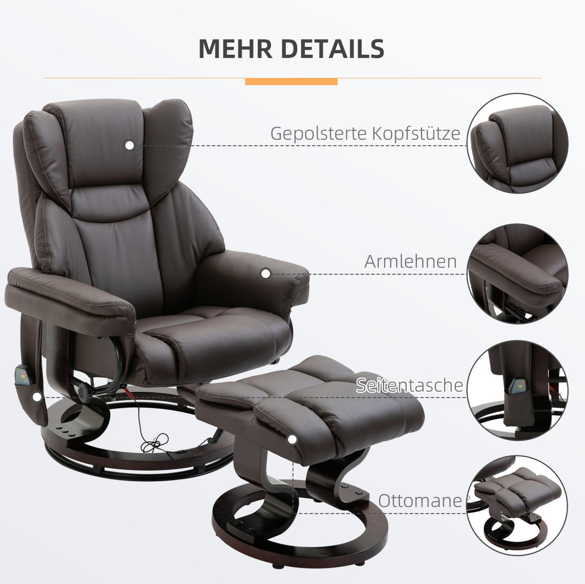 RELAXSESSEL 79/82/101 cm mit Liegefunktion und 360°-Drehfunktion - Braun, Kunststoff (82/101/79cm) - BEAOK
