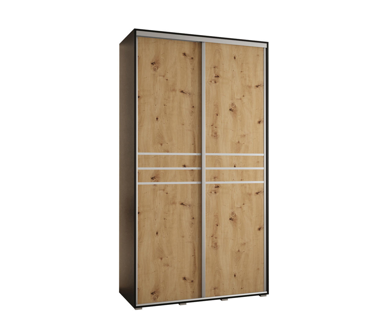 SCHWEBETÜRENSCHRANK 235,2/130/60 2-türig - Silberfarben/Schwarz, Holz/Metall (130/235/60cm) - Abiks Möbel