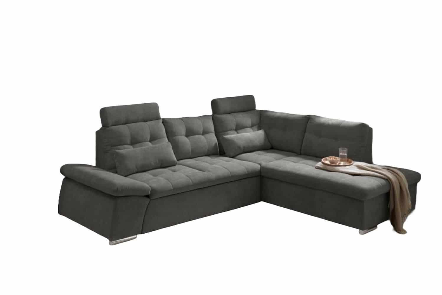ECKSOFA mit Schlaffunktion, Bettkasten und verstellbarer Armlehne - Chromfarben/Grau, Textil (219/260cm) - ed exciting design