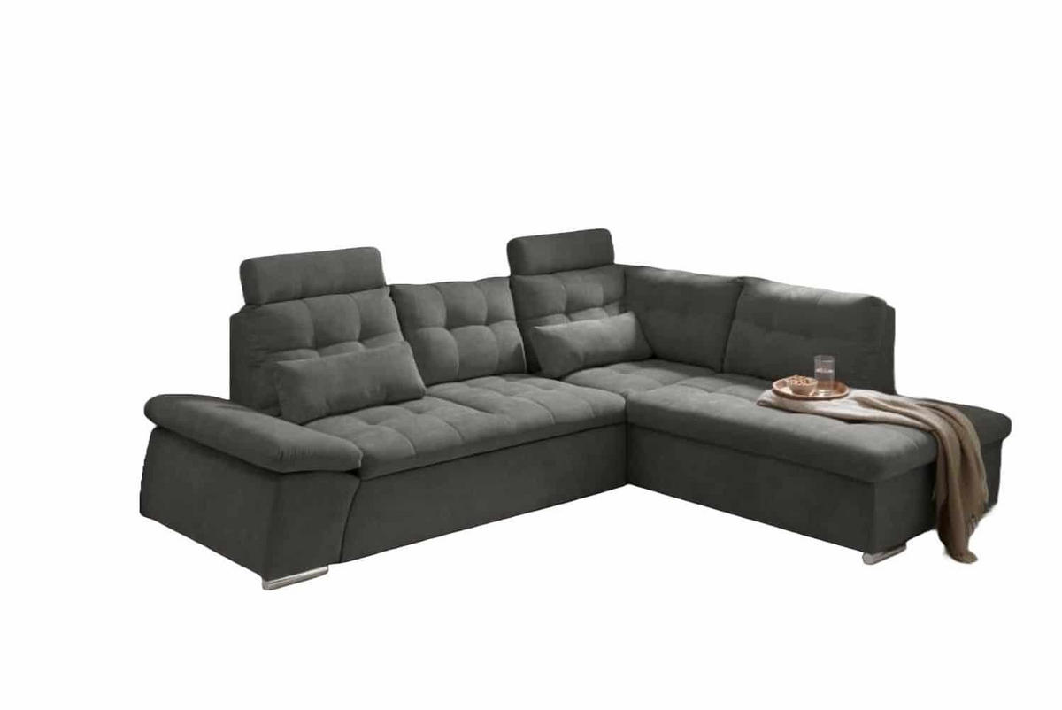 ECKSOFA mit Schlaffunktion, Bettkasten und verstellbarer Armlehne - Chromfarben/Grau, Textil (219/260cm) - ed exciting design