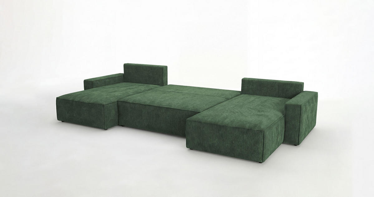 SEDACÍ souprava VIENNA tvar U zelená manšestr Poso 14 - funkce spaní, úložný prostor - zelená barva, textil (385/86/185cm) - Cornero