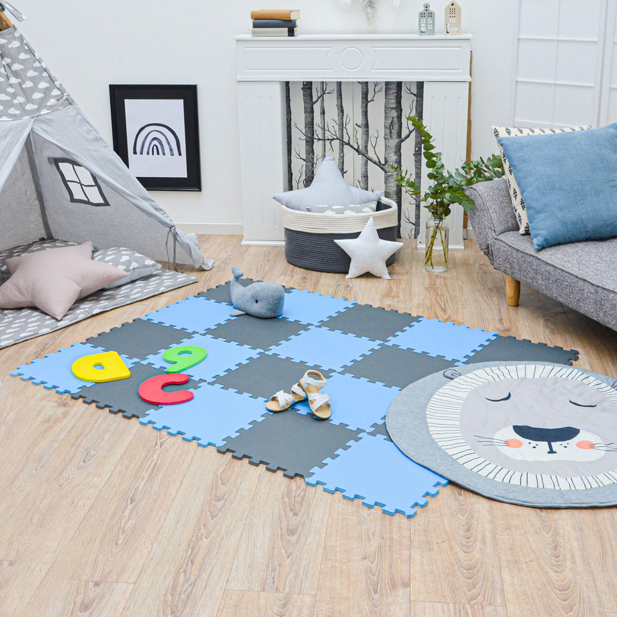 SPIELMATTE ab Null - 180/90/1 cm Puzzlematte Grau - Multicolor, Kunststoff (30/30cm) - Littletom