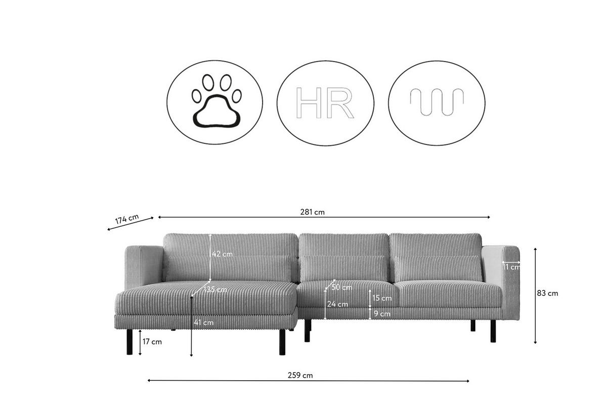 ECKSOFA L-form Dani Stoff Poso Silber Links - Silberfarben, Holz (281/174cm) - Kaiser Möbel