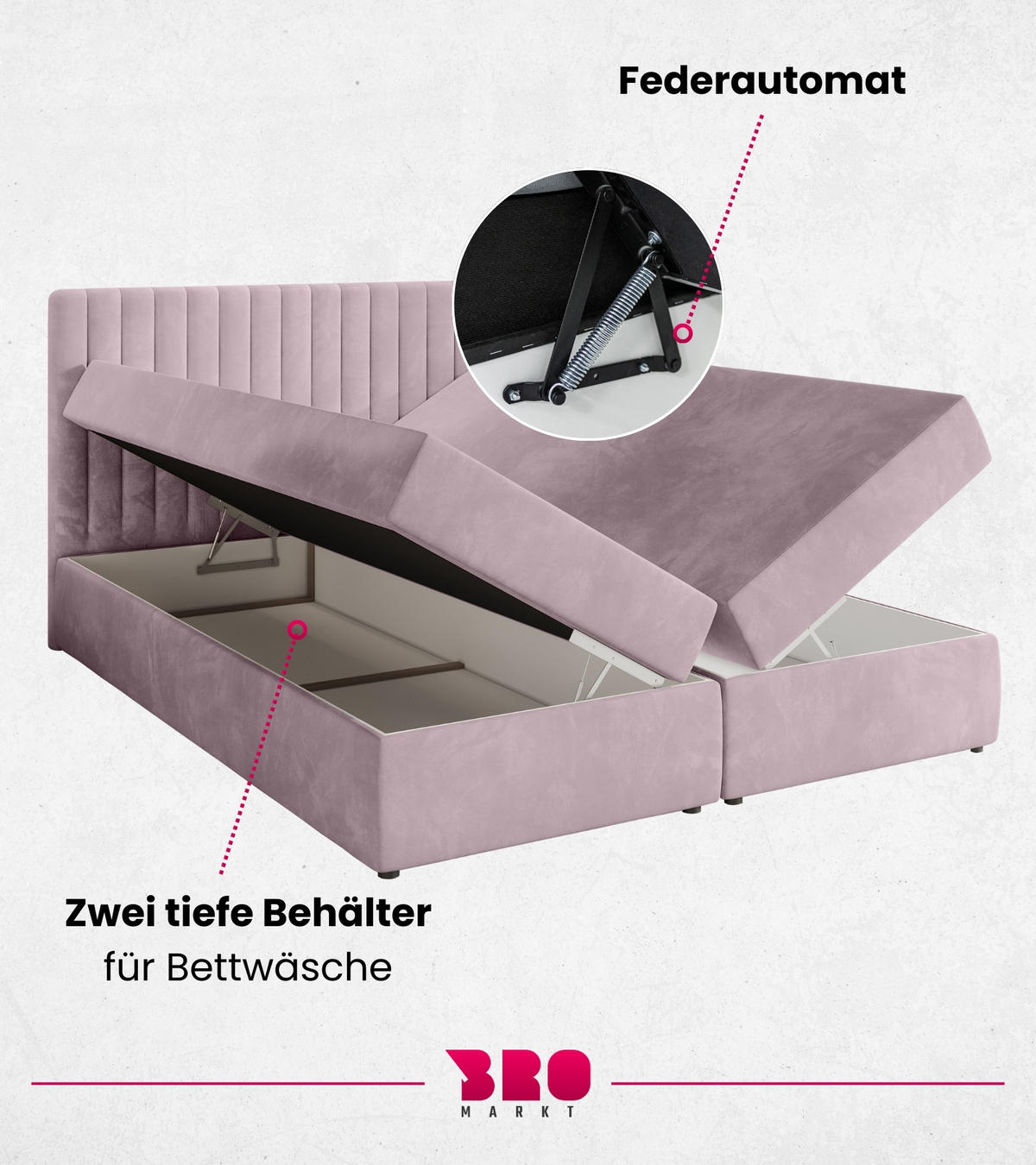 BOXBETT Dream mit Topper 140/200 Rosa - Rosa, Holzwerkstoff/Textil (140/200cm) - Bromarkt