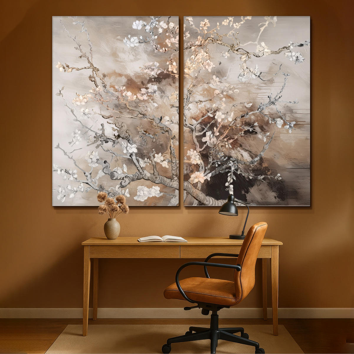 LEINWANDBILD 2er Set Mandelblüte - Abstrakt - Beige 240x180 cm - Beige, Textil (240/180cm) - MuchoWow