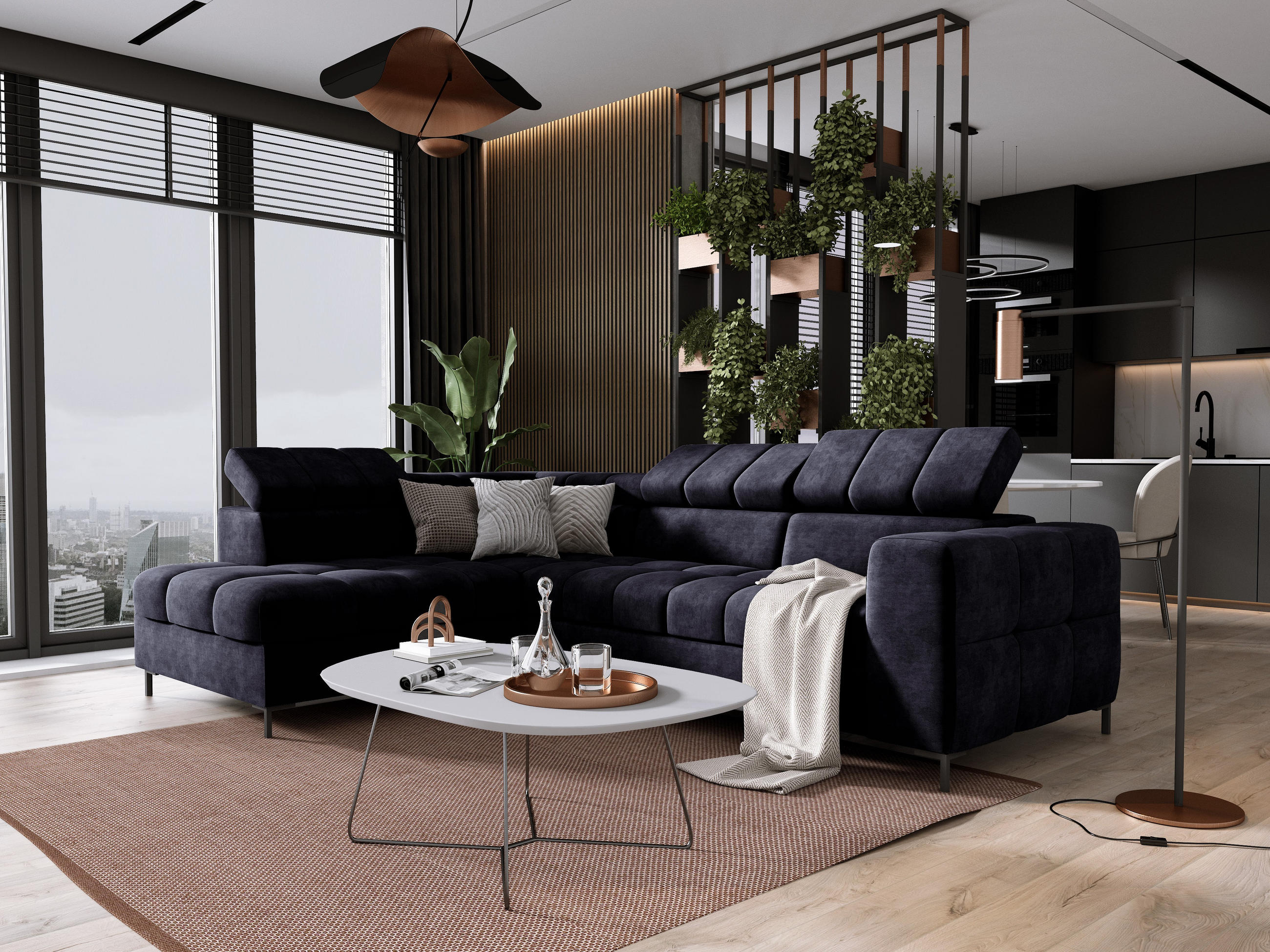 ECKSOFA PABLOS Cloud, L-förmig, Moderne, mit verstellbarem Kopfteil, Schlaf- & Lagermöglichkeiten, freistehend, LINKS 201x279x97 cm Blue - Dunkelblau, Holz/Textil (201/279cm) - DomoHome
