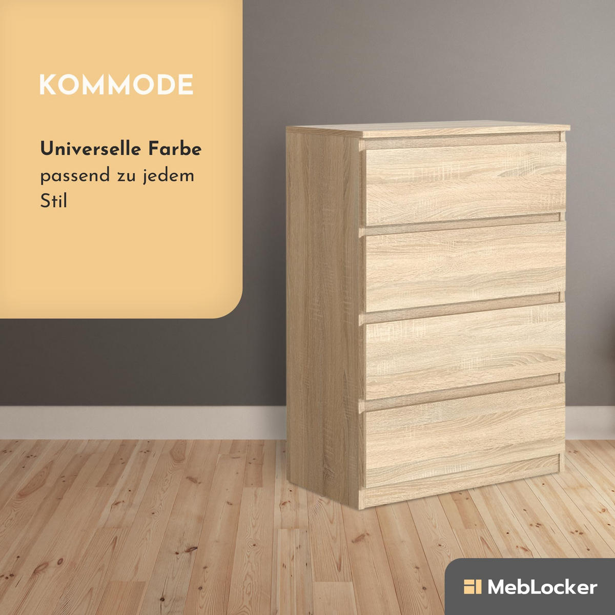KOMMODE mit 4 Schubladen SonomaEiche - Sonoma Eiche, Holzwerkstoff (102/70/39cm) - MebLocker