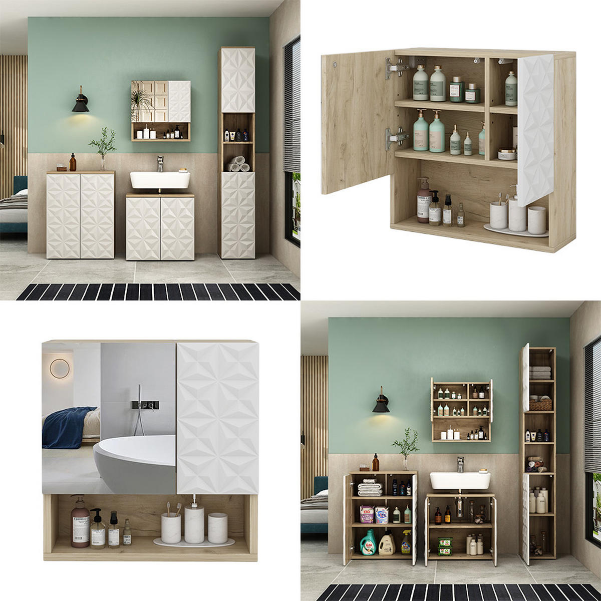 BADSPIEGELSCHRANK Edge Weiß 54 x 55 cm mit Tür und offenen Fächern - Eichefarben/Weiß, Holzwerkstoff (54/55/17cm) - Vicco
