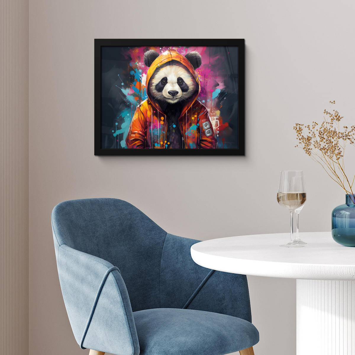 POSTER MIT RAHMENGERAHMTES BILD Panda - Jacke - Graffiti - Orange 40x30 cm - Orange, Papier (40/30cm) - MuchoWow