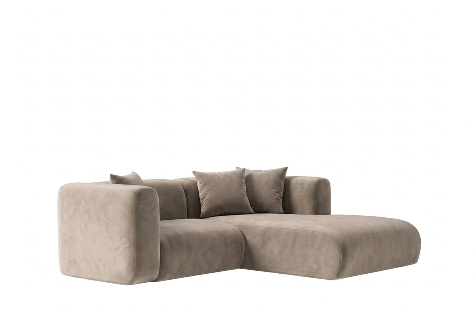 ECKSOFA L-Form mini, Velvet-Stoff Bluvel, Latte, Rechts, GRETA - Hellbraun, Holz (226/179cm) - Kaiser Möbel