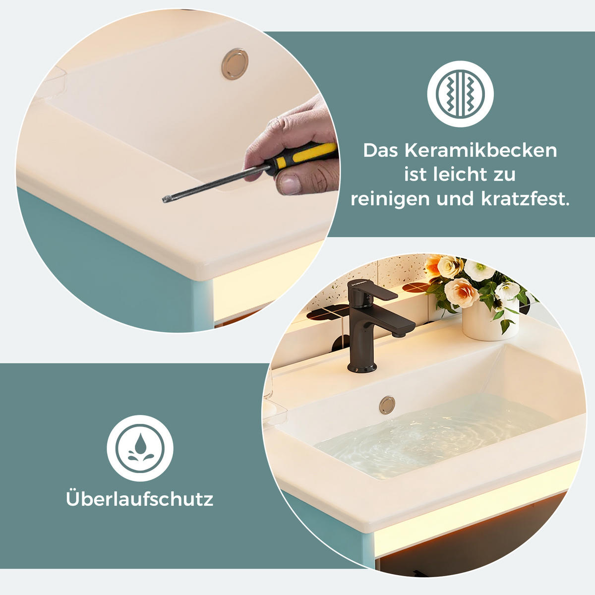 WASCHTISCHKOMBI 61/46.5/87 cm Blau mit 2 Schubladen, ohne Wasserhahn - Blau, Holz/Holzwerkstoff (46.5/87/61cm) - Oxeza