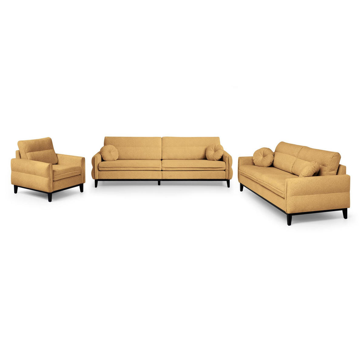 SITZGARNITUR Belweder, zwei Sofas+Sessel, Gelb, Bouclé - Wengefarben/Gelb, Holz/Textil (268/95/94cm) - Beautysofa
