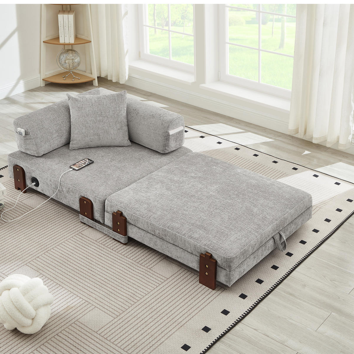 SCHLAFSOFA DE-35099 mit USB und Stauraum Hellgrau - Hellgrau, Textil (170.5/48/84cm) - ComfortXL