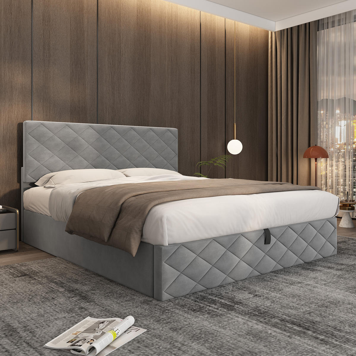 POLSTERBETT 140x200 Hydraulisch Lattenrost Stauraum Grau - Grau, Holzwerkstoff - FLIEKS